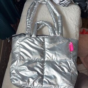 SEPHORA COLLECTION Silver Puffer Shoulder Tote Bag with double handles 13